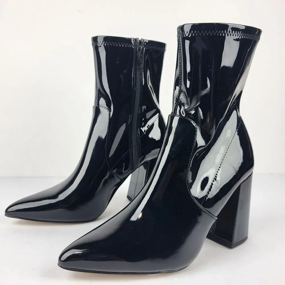 Abound Billie Women's Boot Black Faux Patent Leather Heeled Pointed Toe 7M